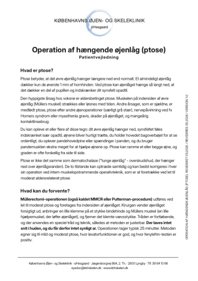 Operation af hængende øjenlåg (ptose) PDF